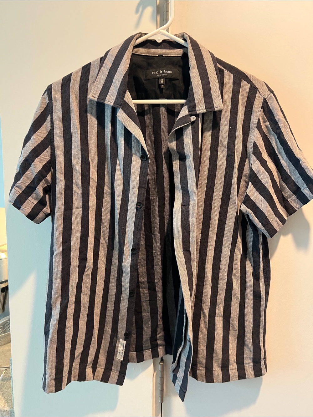 rag & bone Black and Gray Vertical Stripe Short-Sleeve Shirt